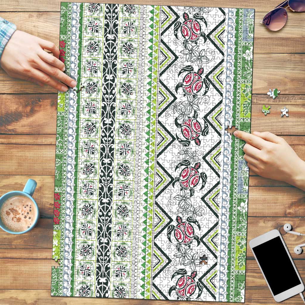 Hawaii Makahiki Turtle Puzzle Green Tapa Pattern LT05 Green - Polynesian Pride