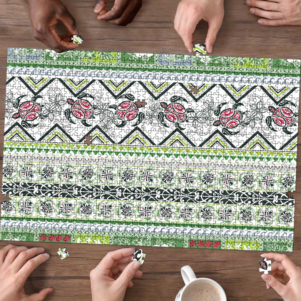 Hawaii Makahiki Turtle Puzzle Green Tapa Pattern LT05 - Polynesian Pride