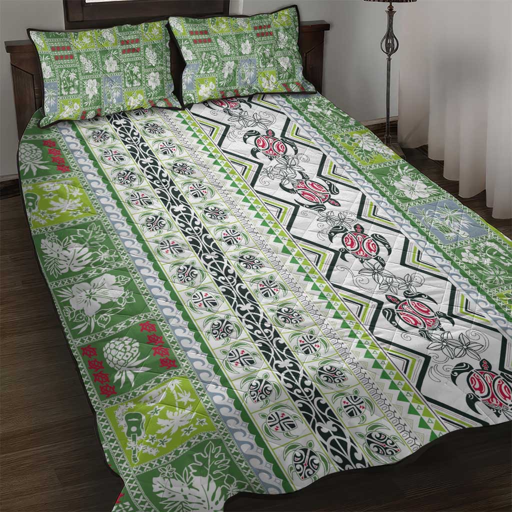 Hawaii Makahiki Turtle Quilt Bed Set Green Tapa Pattern LT05 Green - Polynesian Pride