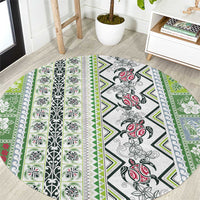 Hawaii Makahiki Turtle Round Carpet Green Tapa Pattern LT05 Green - Polynesian Pride