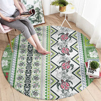 Hawaii Makahiki Turtle Round Carpet Green Tapa Pattern LT05 - Polynesian Pride