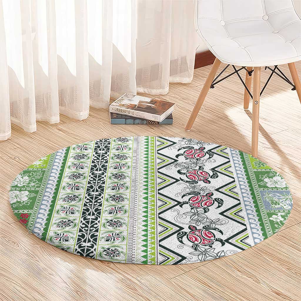 Hawaii Makahiki Turtle Round Carpet Green Tapa Pattern LT05 - Polynesian Pride