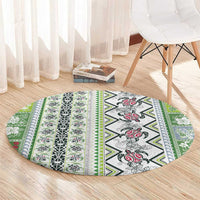 Hawaii Makahiki Turtle Round Carpet Green Tapa Pattern LT05 - Polynesian Pride