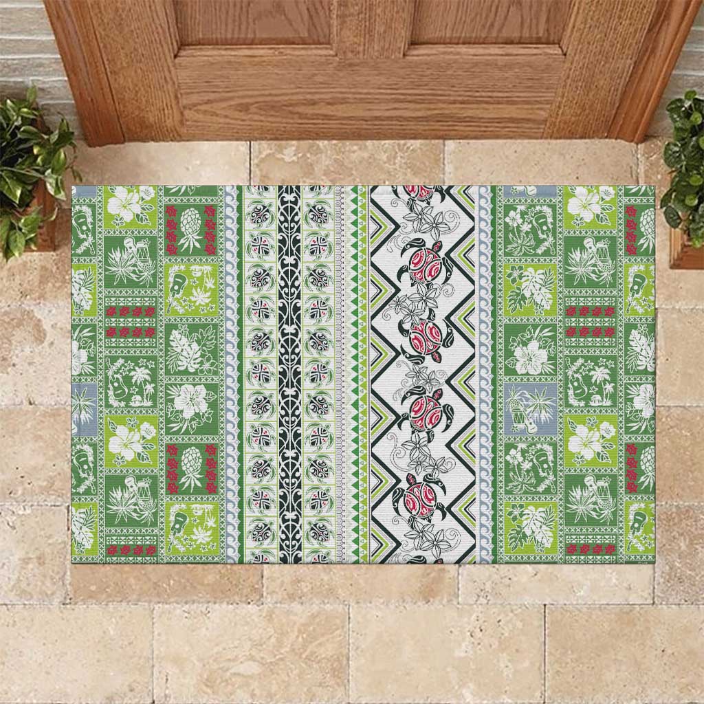 Hawaii Makahiki Turtle Rubber Doormat Green Tapa Pattern LT05 Green - Polynesian Pride
