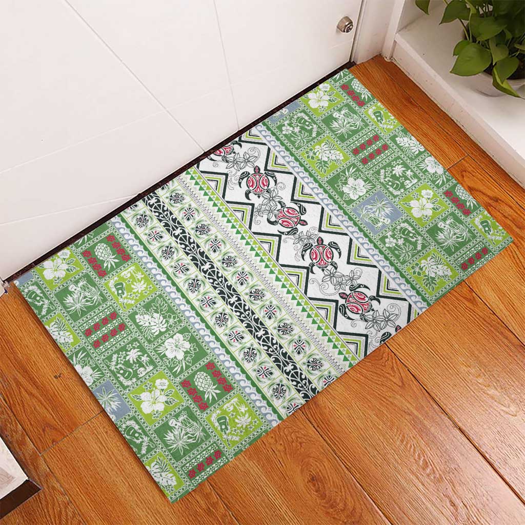 Hawaii Makahiki Turtle Rubber Doormat Green Tapa Pattern LT05 - Polynesian Pride
