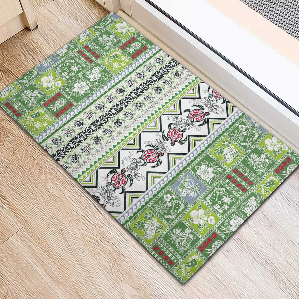 Hawaii Makahiki Turtle Rubber Doormat Green Tapa Pattern LT05 - Polynesian Pride
