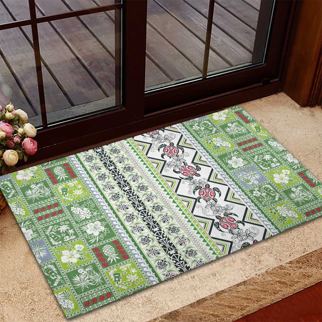 Hawaii Makahiki Turtle Rubber Doormat Green Tapa Pattern LT05 - Polynesian Pride