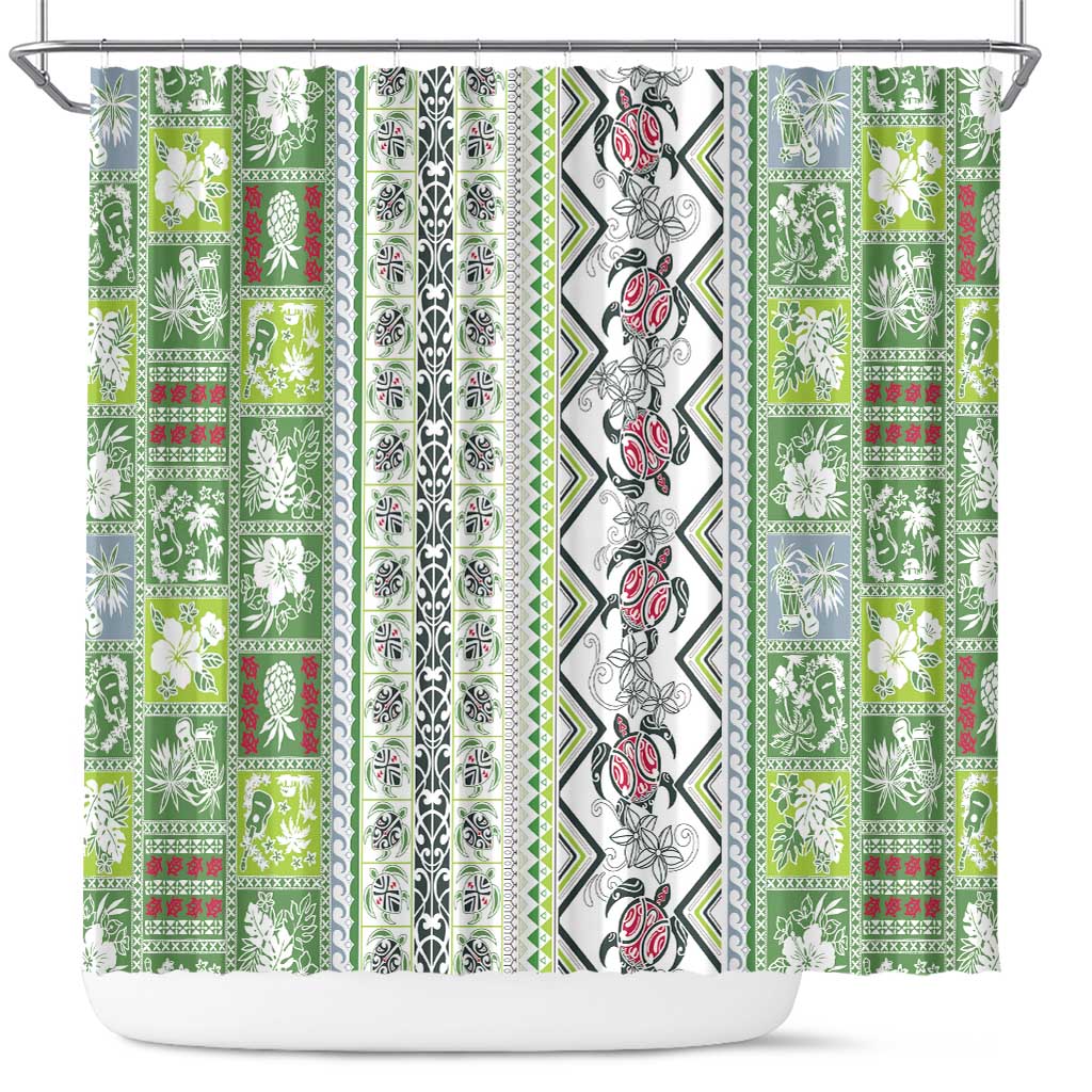 Hawaii Makahiki Turtle Shower Curtain Green Tapa Pattern LT05 Green - Polynesian Pride