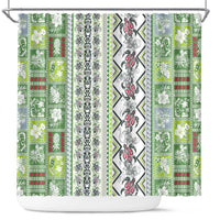 Hawaii Makahiki Turtle Shower Curtain Green Tapa Pattern LT05 Green - Polynesian Pride
