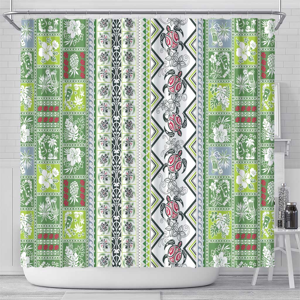 Hawaii Makahiki Turtle Shower Curtain Green Tapa Pattern LT05 - Polynesian Pride