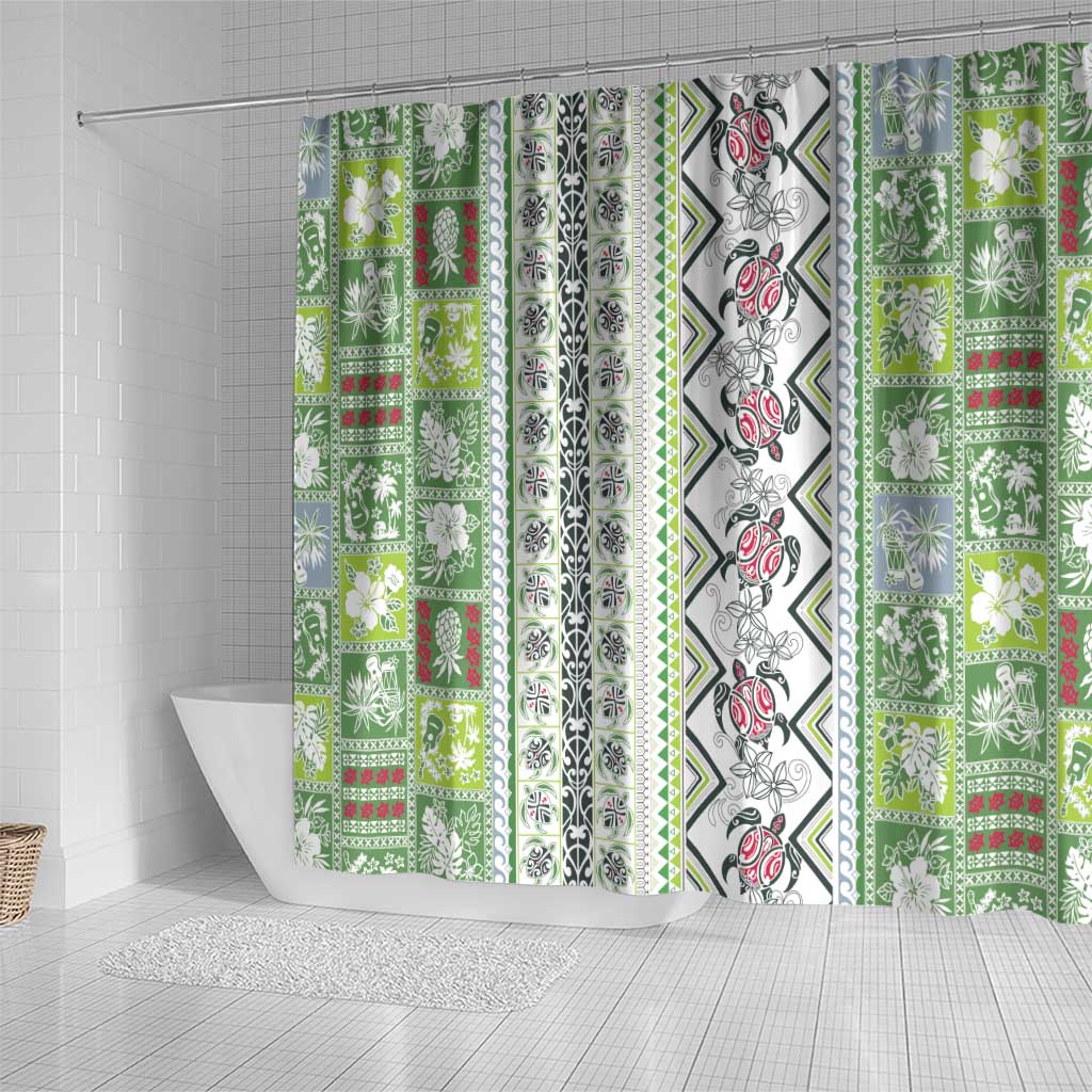 Hawaii Makahiki Turtle Shower Curtain Green Tapa Pattern LT05 - Polynesian Pride