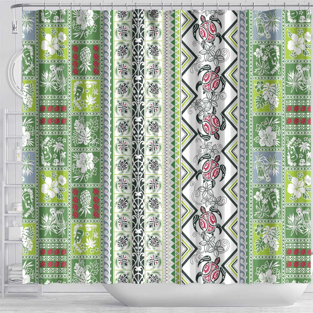 Hawaii Makahiki Turtle Shower Curtain Green Tapa Pattern LT05 - Polynesian Pride
