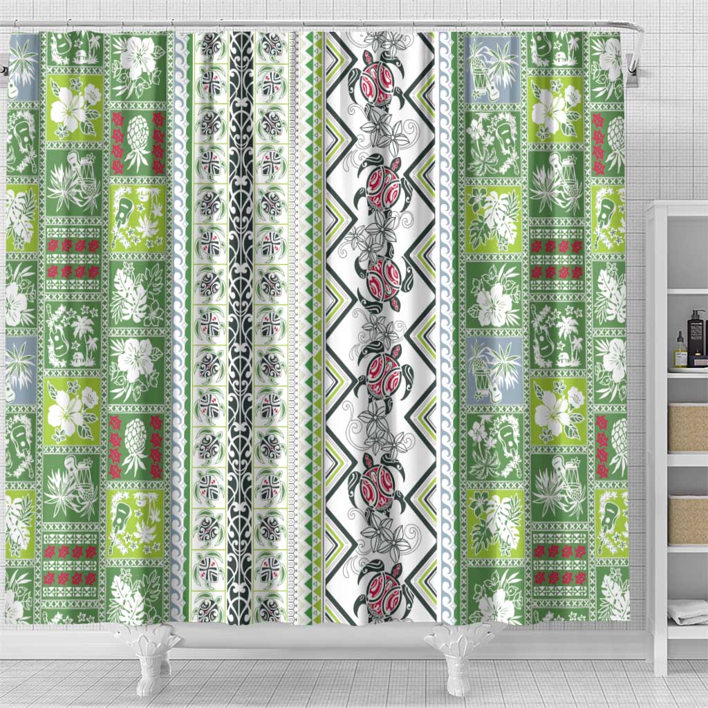 Hawaii Makahiki Turtle Shower Curtain Green Tapa Pattern LT05 - Polynesian Pride