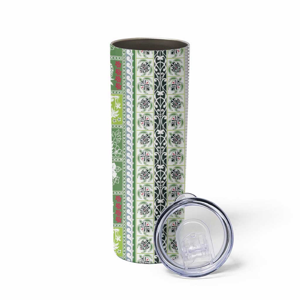 Hawaii Makahiki Turtle Skinny Tumbler Green Tapa Pattern LT05 - Polynesian Pride