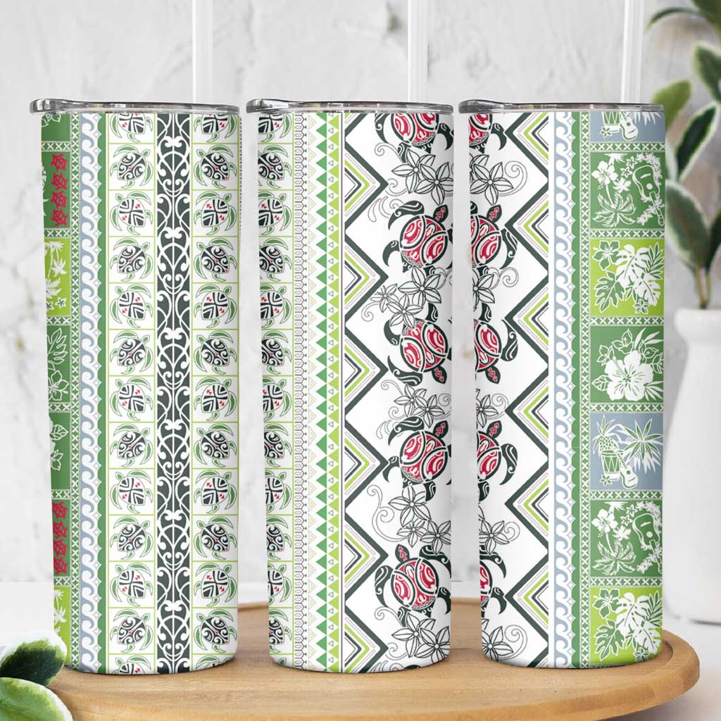 Hawaii Makahiki Turtle Skinny Tumbler Green Tapa Pattern LT05 - Polynesian Pride