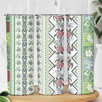 Hawaii Makahiki Turtle Skinny Tumbler Green Tapa Pattern LT05 - Polynesian Pride