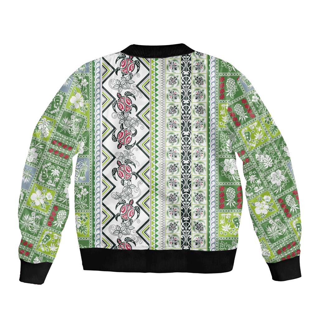 Hawaii Makahiki Turtle Sleeve Zip Bomber Jacket Green Tapa Pattern LT05 - Polynesian Pride