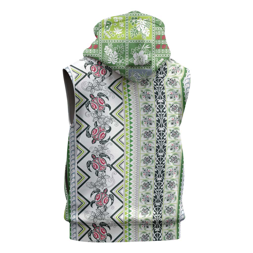 Hawaii Makahiki Turtle Sleeveless Hoodie Green Tapa Pattern LT05 - Polynesian Pride