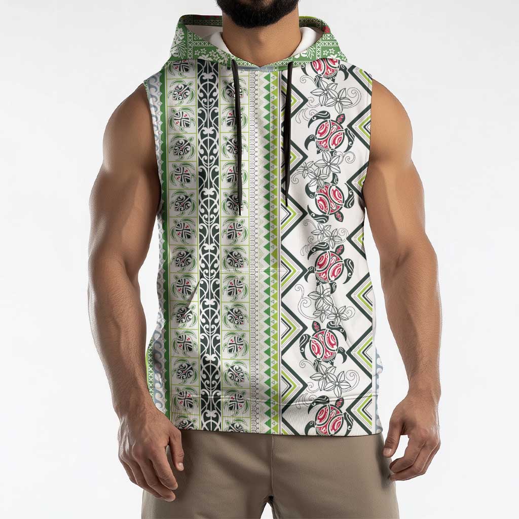 Hawaii Makahiki Turtle Sleeveless Hoodie Green Tapa Pattern LT05 - Polynesian Pride