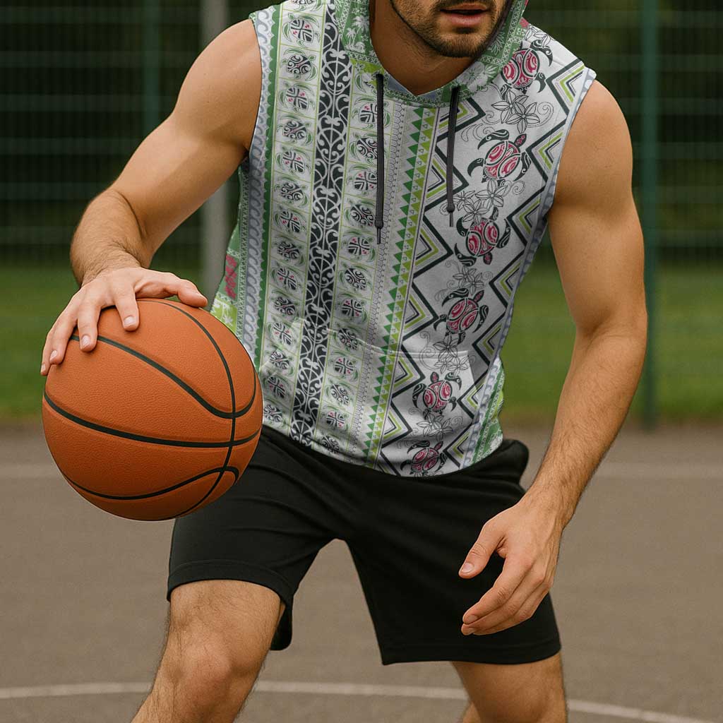 Hawaii Makahiki Turtle Sleeveless Hoodie Green Tapa Pattern LT05 - Polynesian Pride