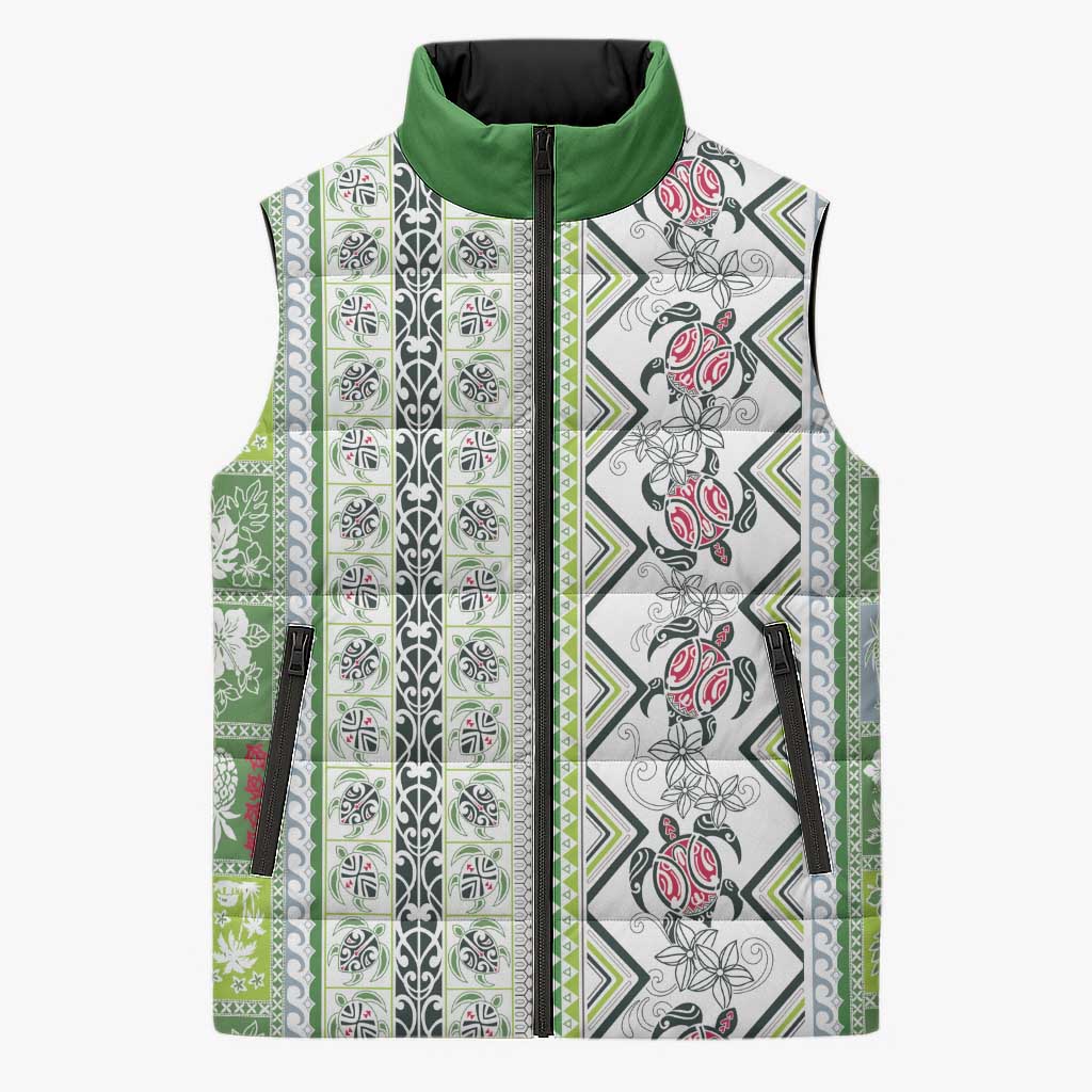 Hawaii Makahiki Turtle Sleeveless Puffer Jacket Green Tapa Pattern LT05 Unisex Green - Polynesian Pride