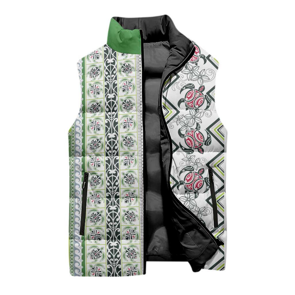 Hawaii Makahiki Turtle Sleeveless Puffer Jacket Green Tapa Pattern LT05 - Polynesian Pride