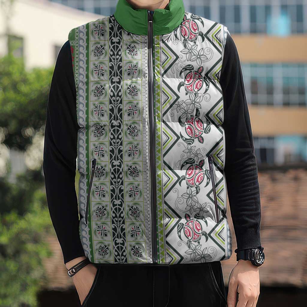 Hawaii Makahiki Turtle Sleeveless Puffer Jacket Green Tapa Pattern LT05 - Polynesian Pride