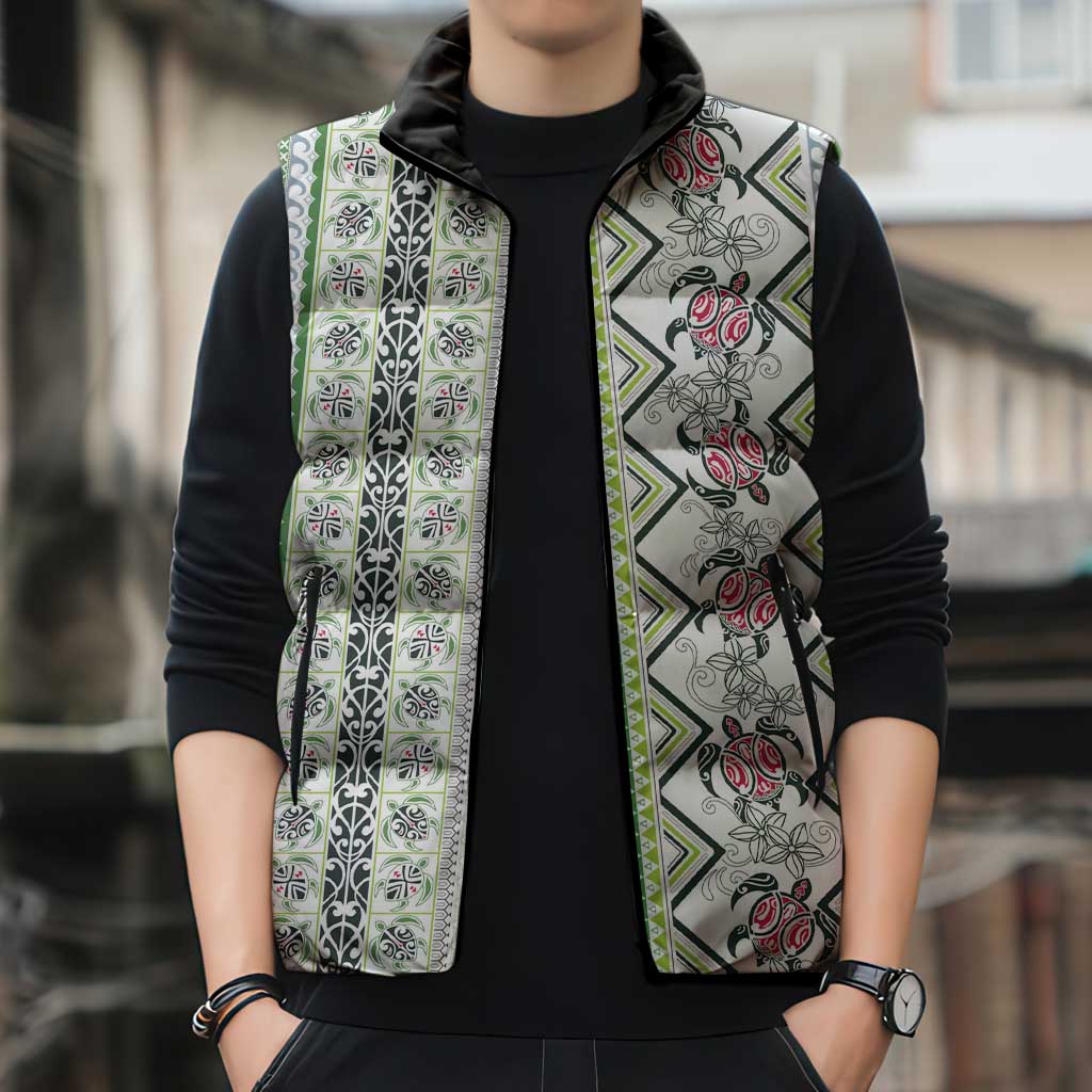 Hawaii Makahiki Turtle Sleeveless Puffer Jacket Green Tapa Pattern LT05 - Polynesian Pride