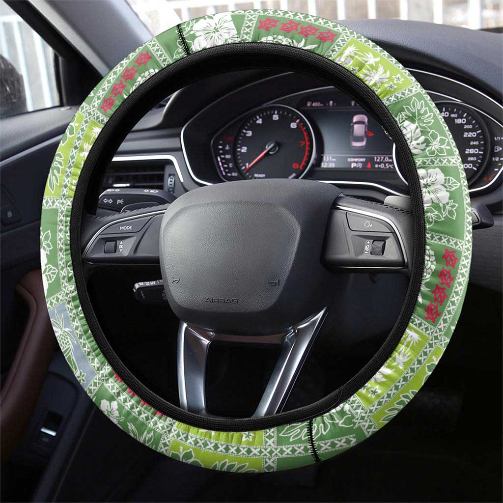 Hawaii Makahiki Turtle Steering Wheel Cover Green Tapa Pattern LT05 - Polynesian Pride