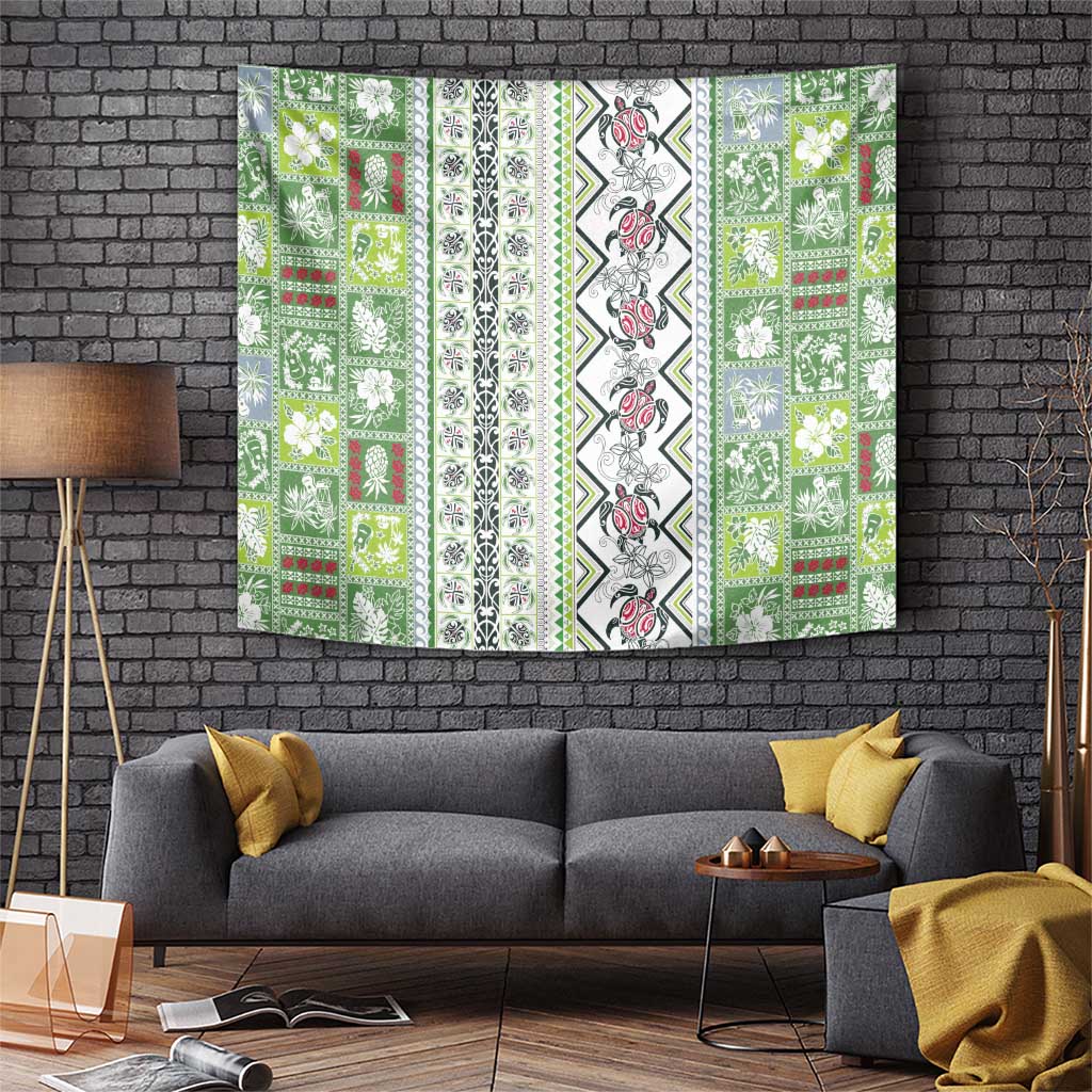 Hawaii Makahiki Turtle Tapestry Green Tapa Pattern LT05 Green - Polynesian Pride