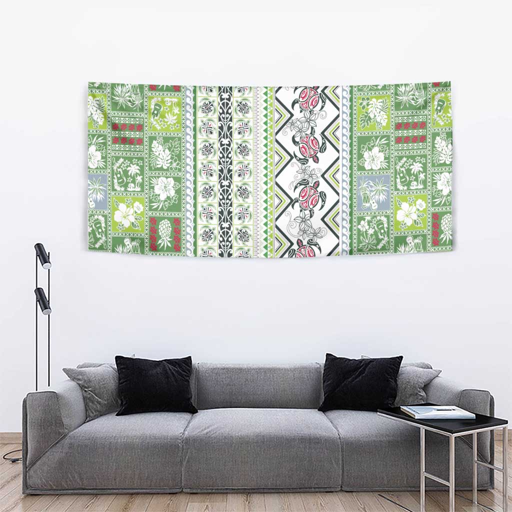 Hawaii Makahiki Turtle Tapestry Green Tapa Pattern LT05 - Polynesian Pride