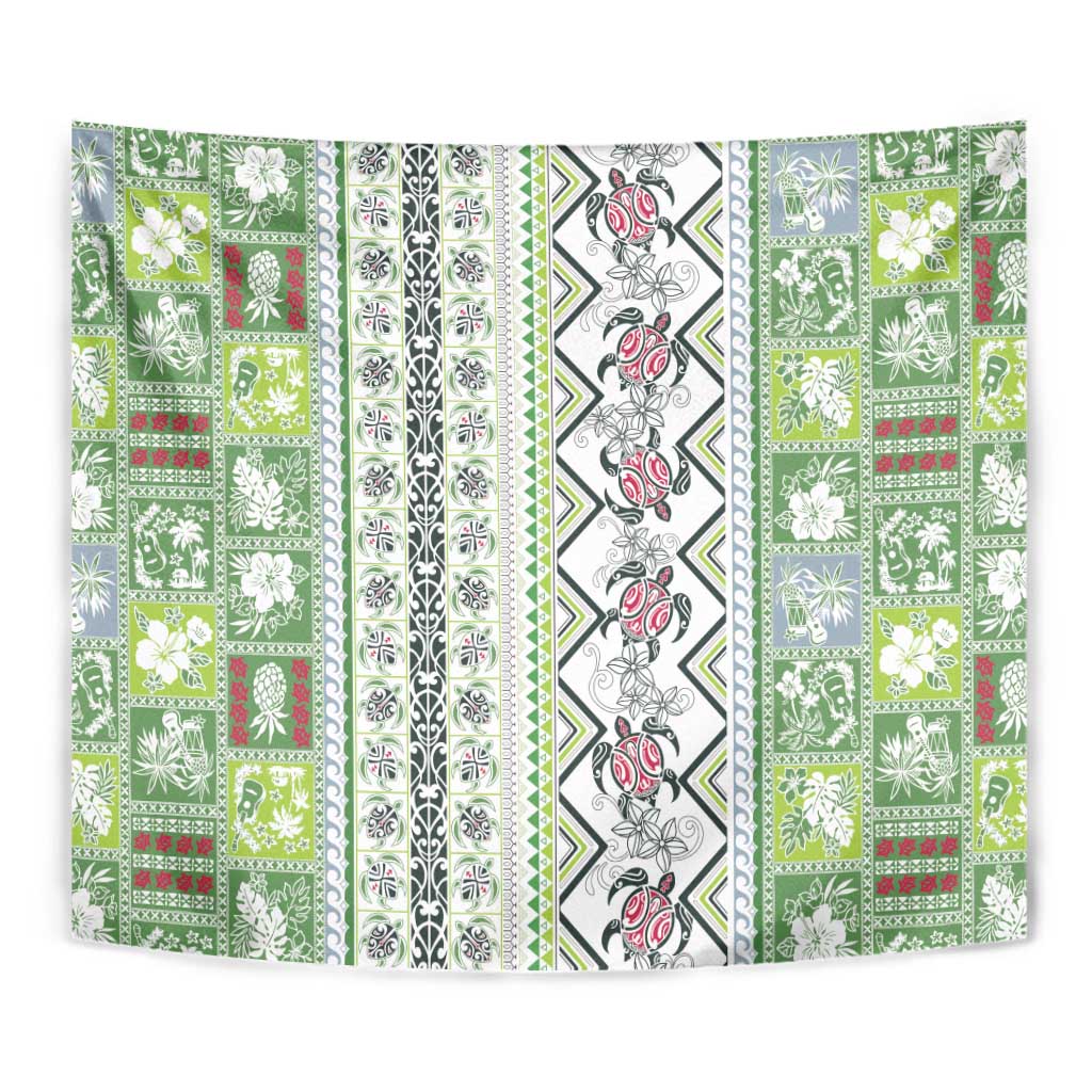 Hawaii Makahiki Turtle Tapestry Green Tapa Pattern LT05 - Polynesian Pride
