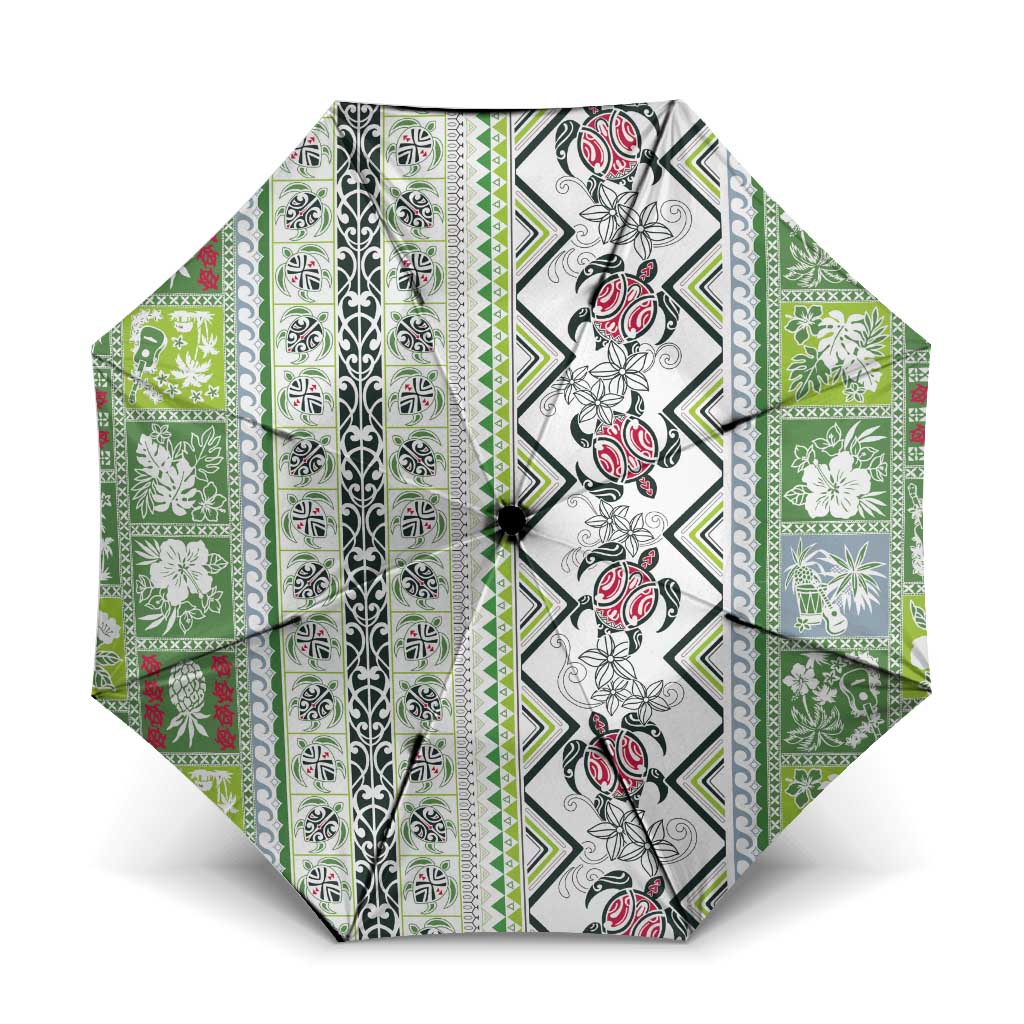 Hawaii Makahiki Turtle Umbrella Green Tapa Pattern LT05 One Size Folded 11.42 inch Opened Diameter 37.4 inch Green - Polynesian Pride