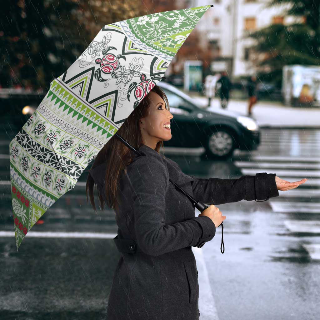 Hawaii Makahiki Turtle Umbrella Green Tapa Pattern LT05 - Polynesian Pride