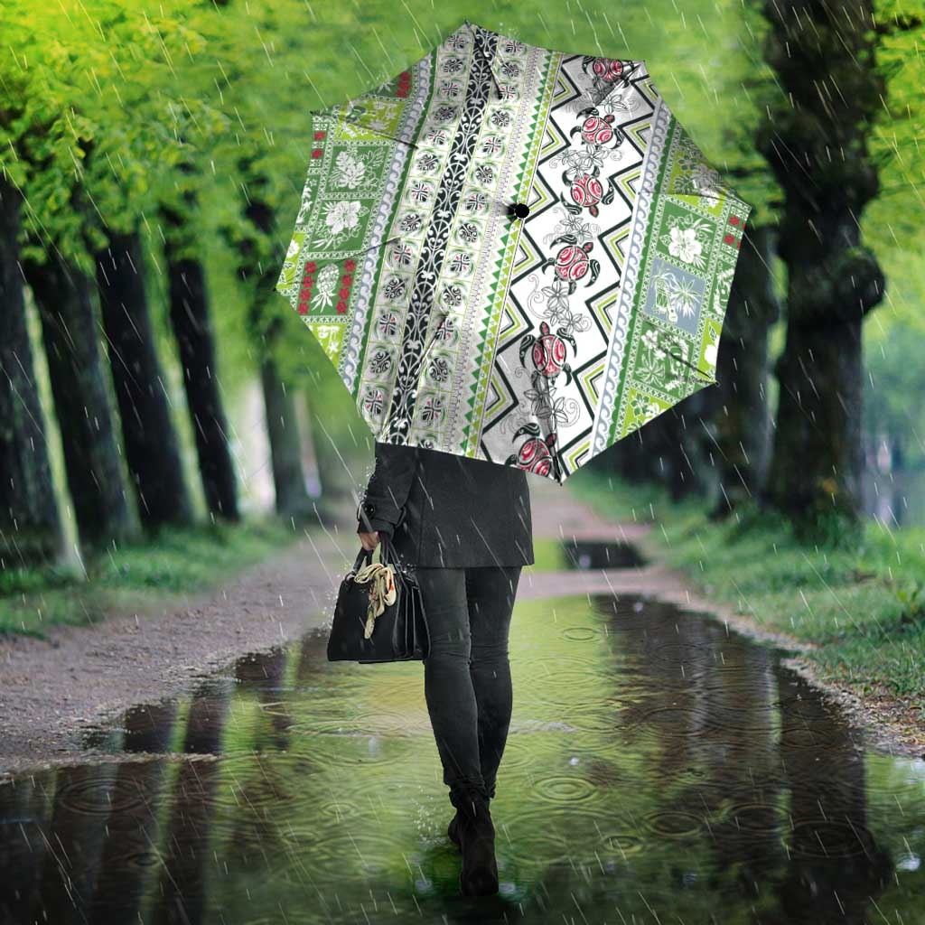 Hawaii Makahiki Turtle Umbrella Green Tapa Pattern LT05 - Polynesian Pride