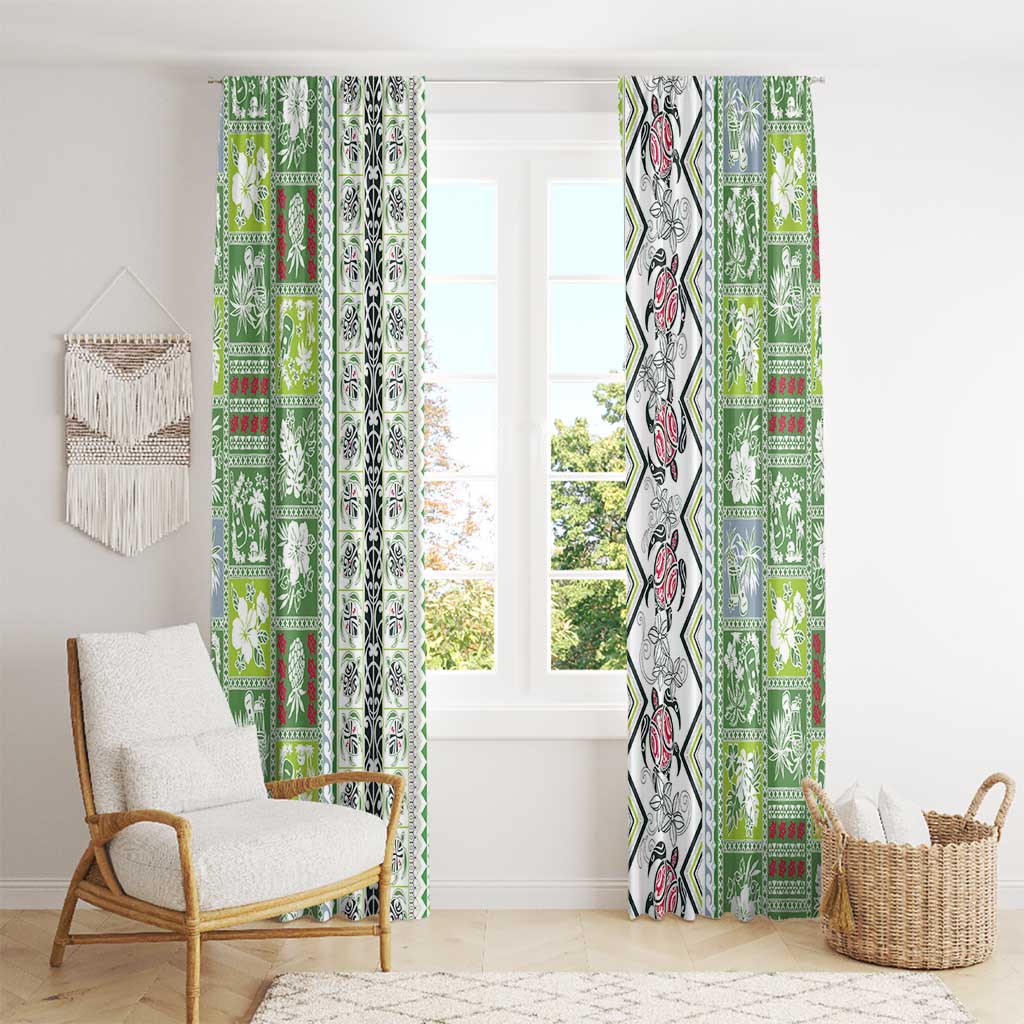 Hawaii Makahiki Turtle Window Curtain Green Tapa Pattern LT05 - Polynesian Pride