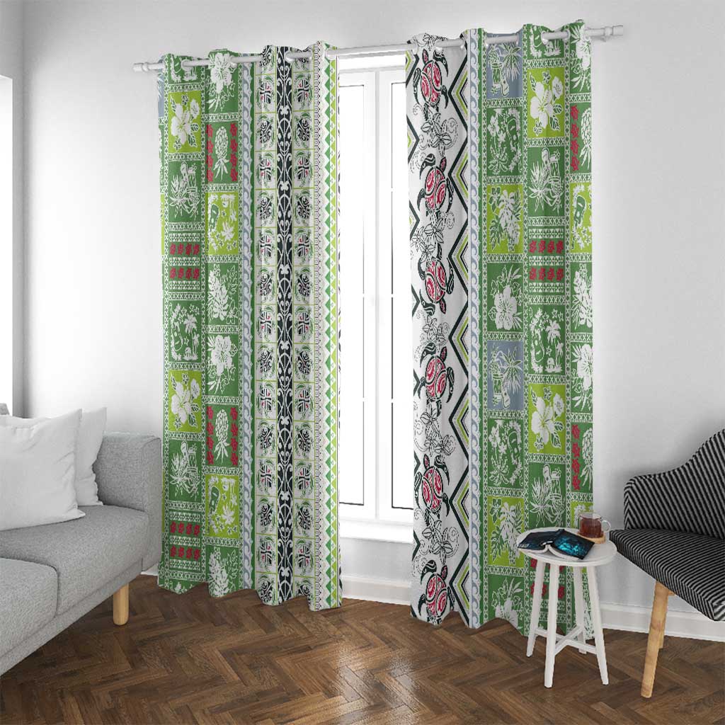 Hawaii Makahiki Turtle Window Curtain Green Tapa Pattern LT05 With Grommets Green - Polynesian Pride