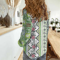 Hawaii Makahiki Turtle Women Casual Shirt Green Tapa Pattern LT05 - Polynesian Pride