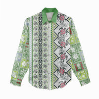 Hawaii Makahiki Turtle Women Casual Shirt Green Tapa Pattern LT05 - Polynesian Pride