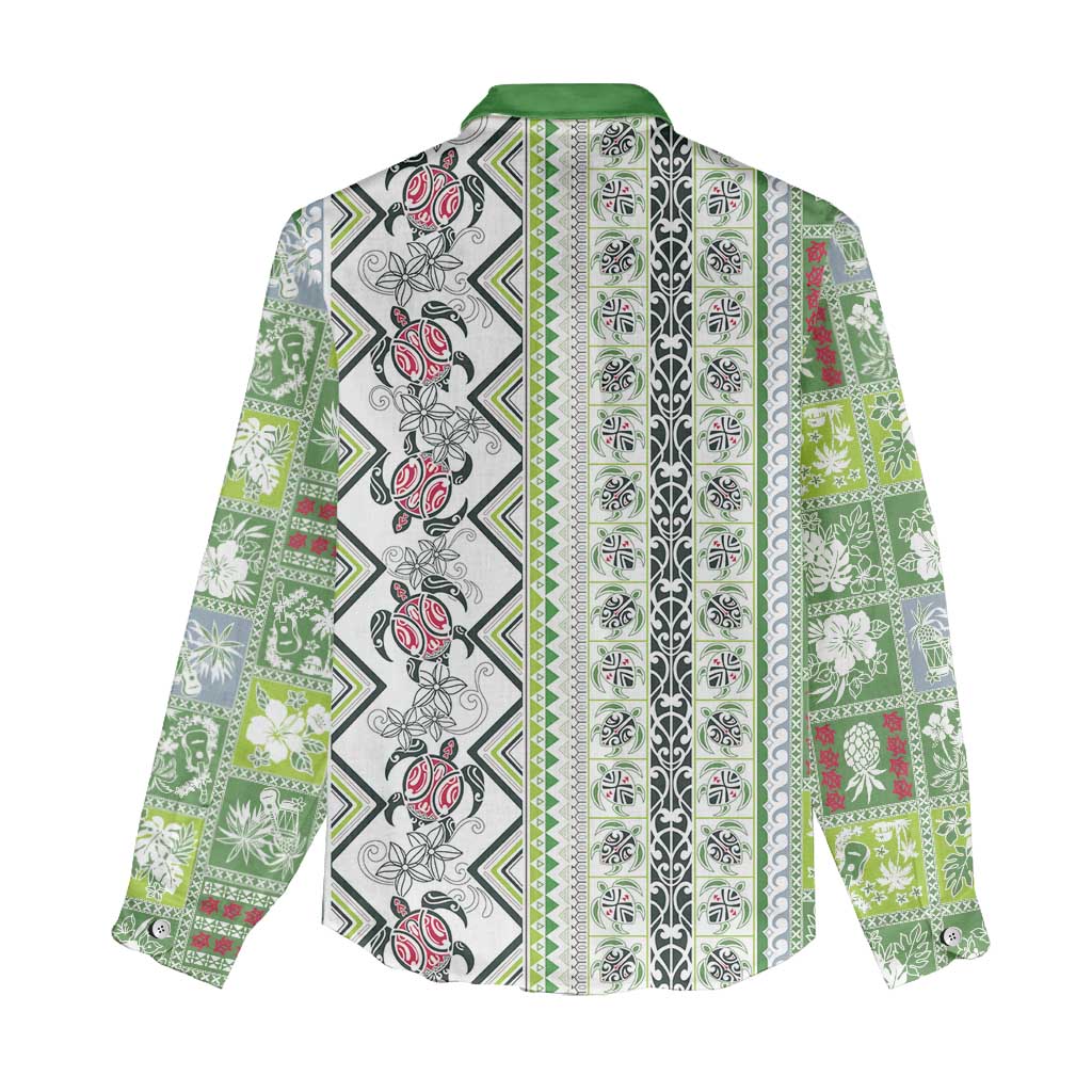 Hawaii Makahiki Turtle Women Casual Shirt Green Tapa Pattern LT05 - Polynesian Pride