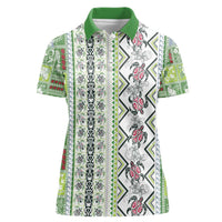 Hawaii Makahiki Turtle Women Polo Shirt Green Tapa Pattern LT05 Female Green - Polynesian Pride