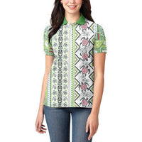 Hawaii Makahiki Turtle Women Polo Shirt Green Tapa Pattern LT05 - Polynesian Pride