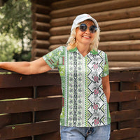 Hawaii Makahiki Turtle Women Polo Shirt Green Tapa Pattern LT05 - Polynesian Pride