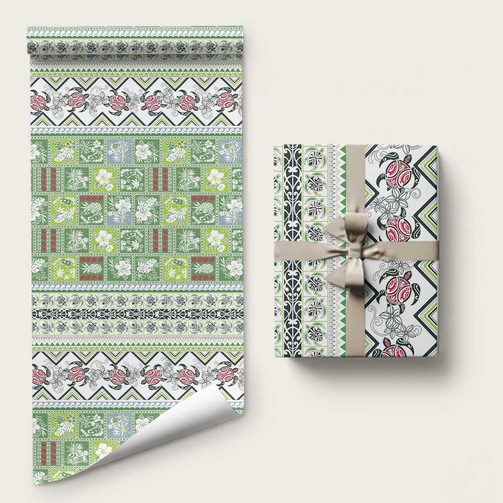 Hawaii Makahiki Turtle Wrapping Paper Green Tapa Pattern LT05 58" × 23" Green - Polynesian Pride