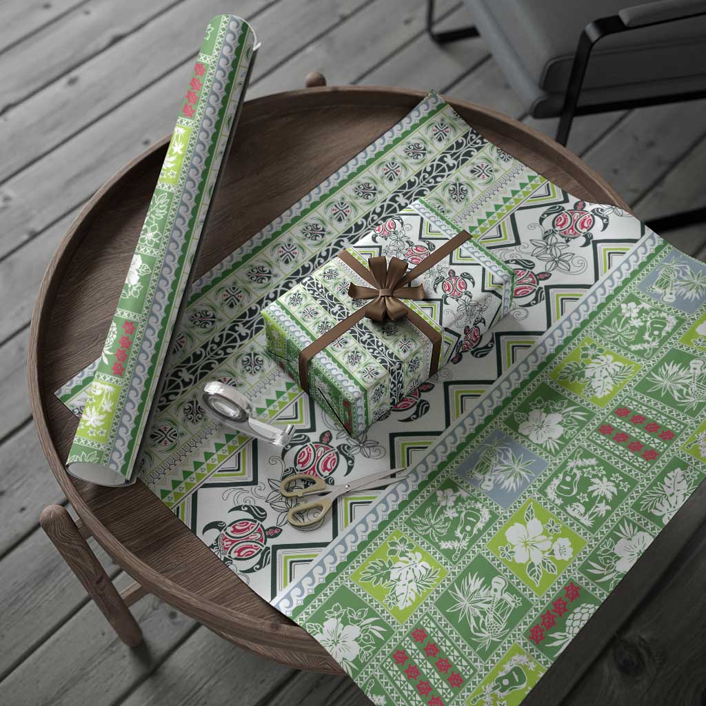Hawaii Makahiki Turtle Wrapping Paper Green Tapa Pattern LT05 - Polynesian Pride
