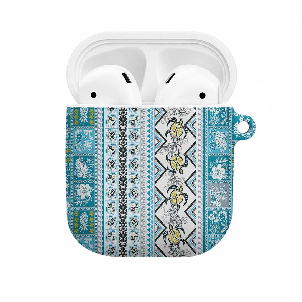 Hawaii Makahiki Turtle AirPods Case Blue Tapa Pattern LT05 Blue - Polynesian Pride