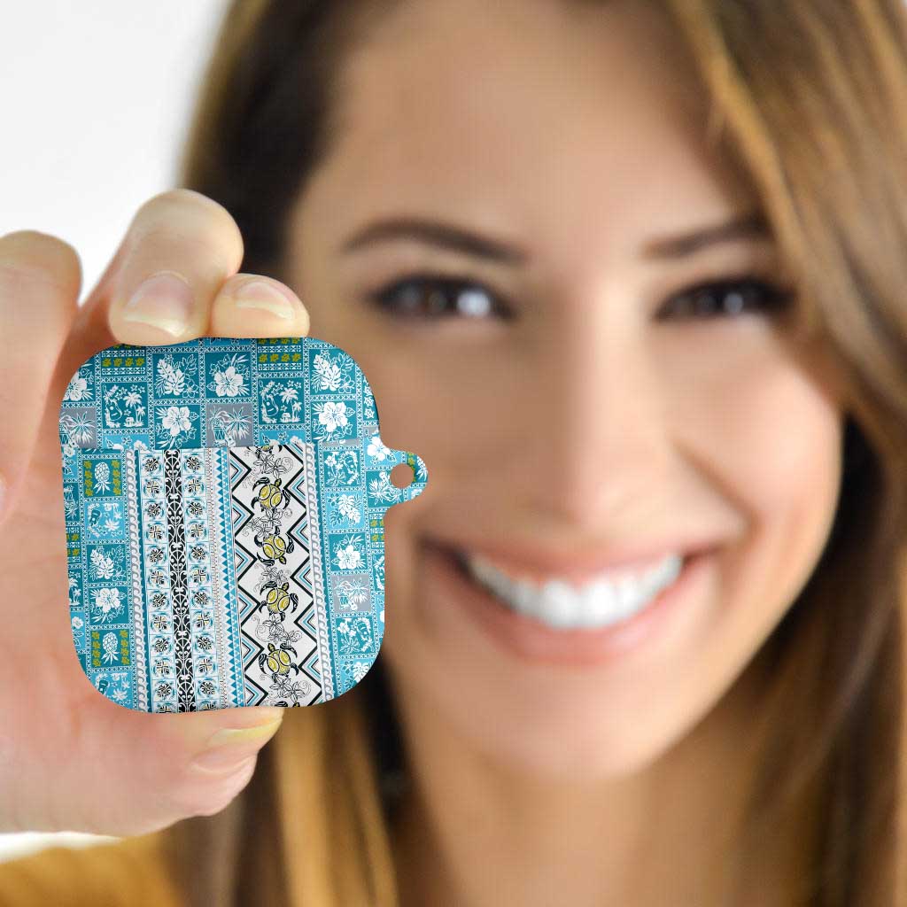 Hawaii Makahiki Turtle AirPods Case Blue Tapa Pattern LT05 - Polynesian Pride
