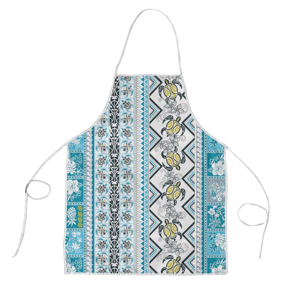 Hawaii Makahiki Turtle Apron Blue Tapa Pattern LT05 Blue - Polynesian Pride