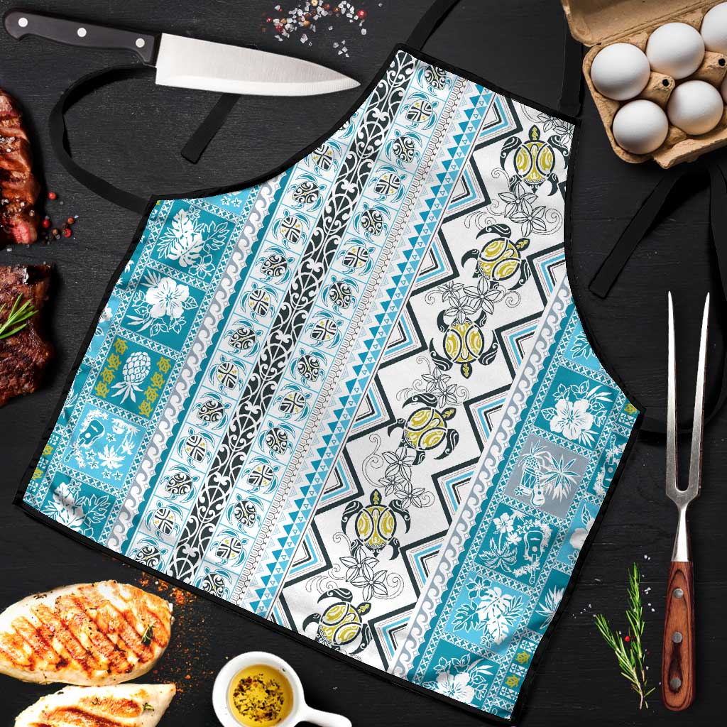 Hawaii Makahiki Turtle Apron Blue Tapa Pattern LT05 Blue - Polynesian Pride