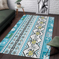 Hawaii Makahiki Turtle Area Rug Blue Tapa Pattern LT05 Blue - Polynesian Pride